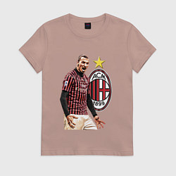 Футболка хлопковая женская Zlatan Ibrahimovic Milan Italy, цвет: пыльно-розовый