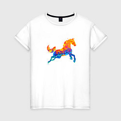 Футболка хлопковая женская Конь цветной, цвет: белый