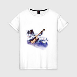 Футболка хлопковая женская Космонавт гитарист, цвет: белый