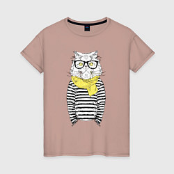 Футболка хлопковая женская Hipster Cat, цвет: пыльно-розовый