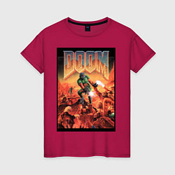 Футболка хлопковая женская DOOM игра, цвет: маджента