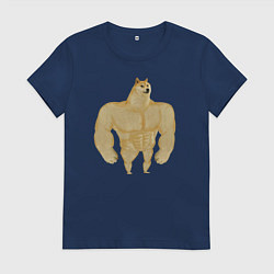 Футболка хлопковая женская Мем собака качок DOGE, цвет: тёмно-синий