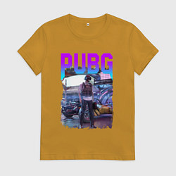 Футболка хлопковая женская PUBG NEON ПУБГ НЕОН Z, цвет: горчичный