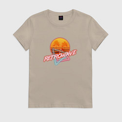 Футболка хлопковая женская Retrowave style, цвет: миндальный