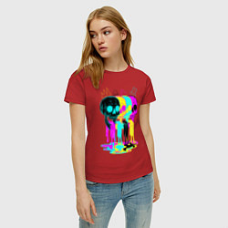 Футболка хлопковая женская 4 ЧЕРЕПА SKULLS NEON, цвет: красный — фото 2
