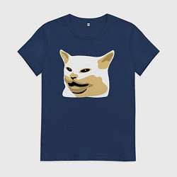 Футболка хлопковая женская Кот Смадж Мем, цвет: тёмно-синий