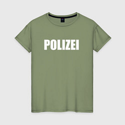Футболка хлопковая женская POLIZEI Полиция Надпись Белая, цвет: авокадо