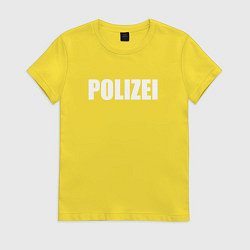 Футболка хлопковая женская POLIZEI Полиция Надпись Белая, цвет: желтый