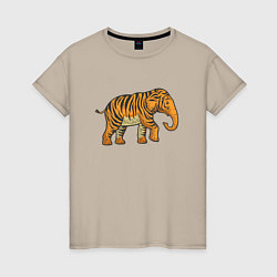 Футболка хлопковая женская Тигровый слон, цвет: миндальный