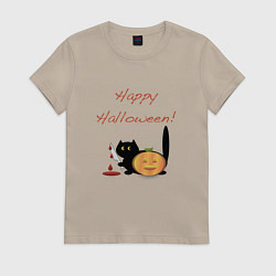 Футболка хлопковая женская Happy Halloween!, цвет: миндальный