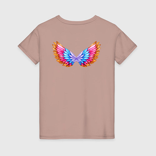 Женская футболка Цветные крылья единорога на спине / Пыльно-розовый – фото 2