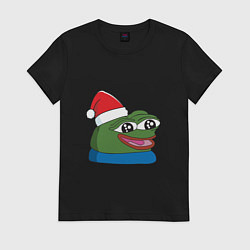 Футболка хлопковая женская Pepe, pepe happy, Пепе хеппи, pepe happy new year, цвет: черный