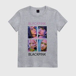 Футболка хлопковая женская BLACKPINK черно-розовые, цвет: меланж
