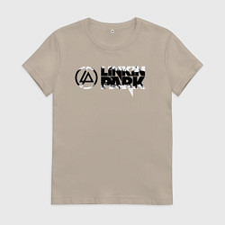 Футболка хлопковая женская Линкин Парк Лого ЧБ Рок Linkin Park, цвет: миндальный