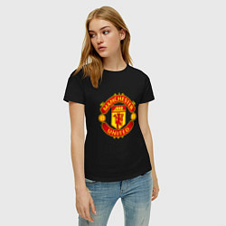Футболка хлопковая женская Манчестер Юнайтед логотип, цвет: черный — фото 2