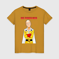 Футболка хлопковая женская Сайтама безразличие One Punch-Man, цвет: горчичный
