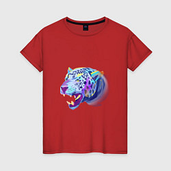 Футболка хлопковая женская Неоновый леопард, цвет: красный