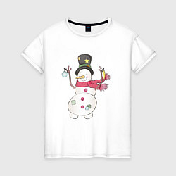 Футболка хлопковая женская Потрепанный снеговик, цвет: белый