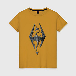 Футболка хлопковая женская СКАЙРИМ ЛОГО SKYRIM LOGO, цвет: горчичный