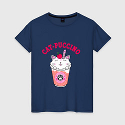 Футболка хлопковая женская Pink CatPuccino, цвет: тёмно-синий