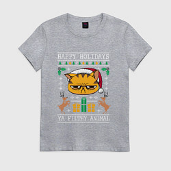 Футболка хлопковая женская Christmas Cat, цвет: меланж