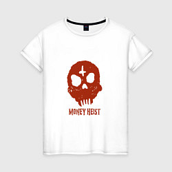 Футболка хлопковая женская Money Heist Skull, цвет: белый