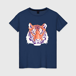 Футболка хлопковая женская Тигра оранжевый, цвет: тёмно-синий