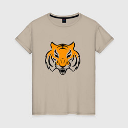 Футболка хлопковая женская Тигр логотип, цвет: миндальный
