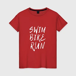 Футболка хлопковая женская SWIM BIKE RUN, цвет: красный