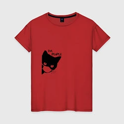 Футболка хлопковая женская Кот в маске, цвет: красный