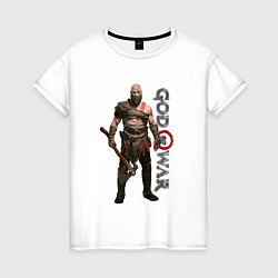 Футболка хлопковая женская КРАТОС, БОГ ВОЙНЫ GOD OF WAR, цвет: белый