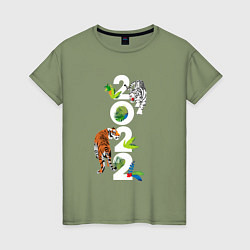 Футболка хлопковая женская Два тигра 2022, цвет: авокадо