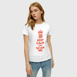 Футболка хлопковая женская Keep calm and scan me - fuck off, цвет: белый — фото 2