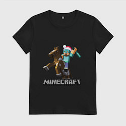 Футболка хлопковая женская MINECRAFT НОВЫЙ ГОД 2022 МАЙНКРАФТ, цвет: черный