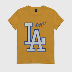 Футболка хлопковая женская Los Angeles Dodgers - baseball team, цвет: горчичный