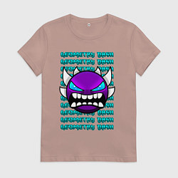 Футболка хлопковая женская GEOMETRY DASH ФИОЛЕТОВЫЙ ДЕМОН ГЕОМЕТРИЯ, цвет: пыльно-розовый