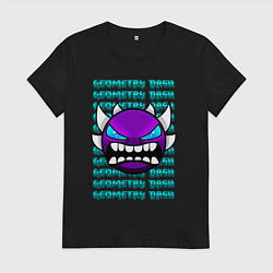 Футболка хлопковая женская GEOMETRY DASH ФИОЛЕТОВЫЙ ДЕМОН ГЕОМЕТРИЯ, цвет: черный