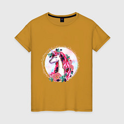 Женская футболка Единорог среди цветов и ягод Акварель