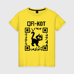 Футболка хлопковая женская QR кот КОТИК, цвет: желтый