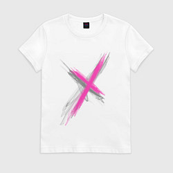 Футболка хлопковая женская Коллекция Get inspired! Pink cross Абстракция P-cr, цвет: белый