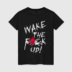 Футболка хлопковая женская WAKE THE F*CK UP! CYBERPUNK КИБЕРПАНК, цвет: черный