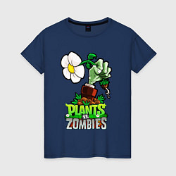 Футболка хлопковая женская Plants vs Zombies рука зомби, цвет: тёмно-синий