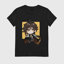 Футболка хлопковая женская Задумчивый Чжун Ли, цвет: черный