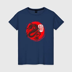 Футболка хлопковая женская Ниндзя дракон Япония, цвет: тёмно-синий