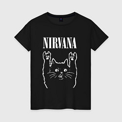 Футболка хлопковая женская Nirvana Rock Cat, НИРВАНА, цвет: черный