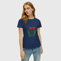Футболка хлопковая женская Тюльпановое сердце и бабочки, цвет: тёмно-синий — фото 2
