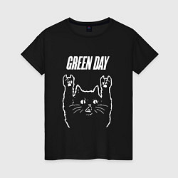 Футболка хлопковая женская Green Day Рок кот, цвет: черный