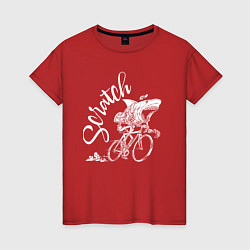 Футболка хлопковая женская Scratch - трековые велогонки, цвет: красный