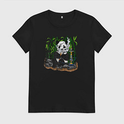 Футболка хлопковая женская Панда с кальяном, цвет: черный