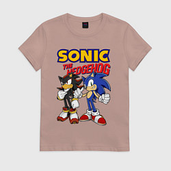 Футболка хлопковая женская ЕЖ СОНИК SONIC THE HEDGEHOG, цвет: пыльно-розовый